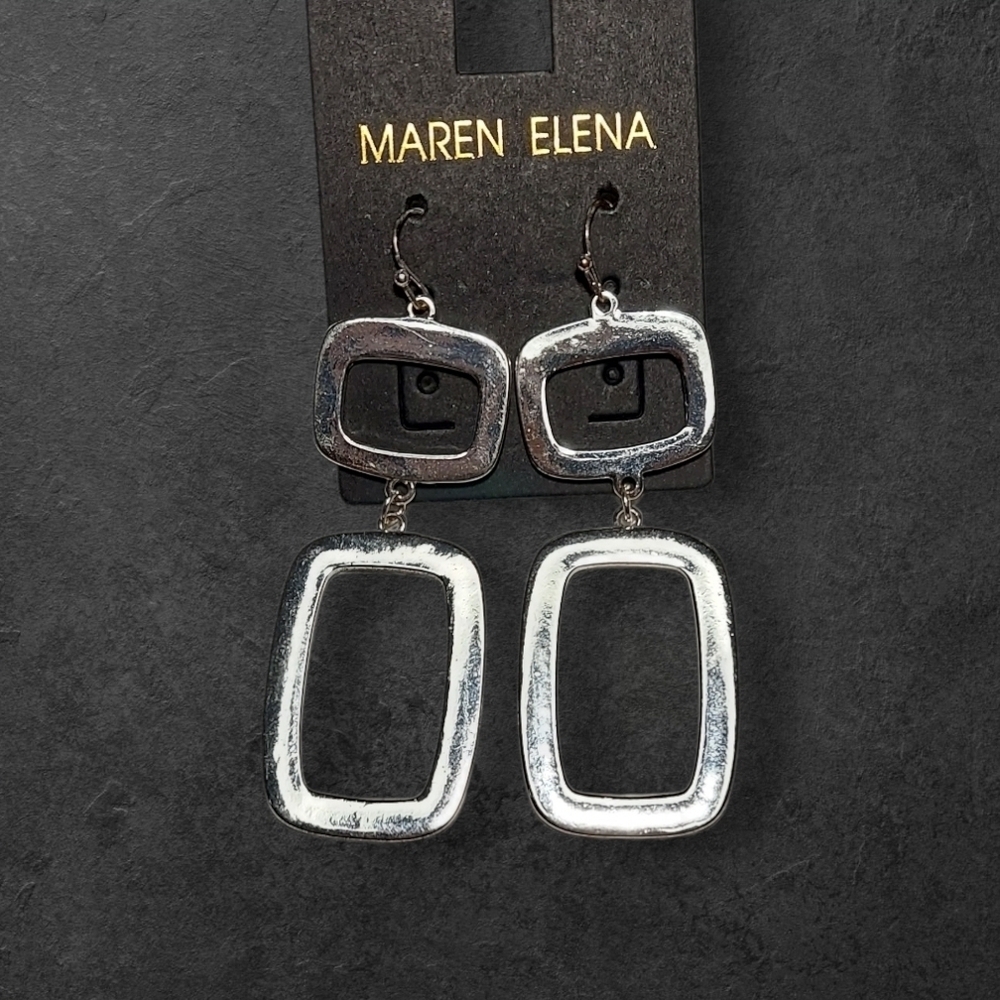 NWT Maren Elena For NADINE WEST Silver Dbl Square Dangle Earrings ~2 1/2"